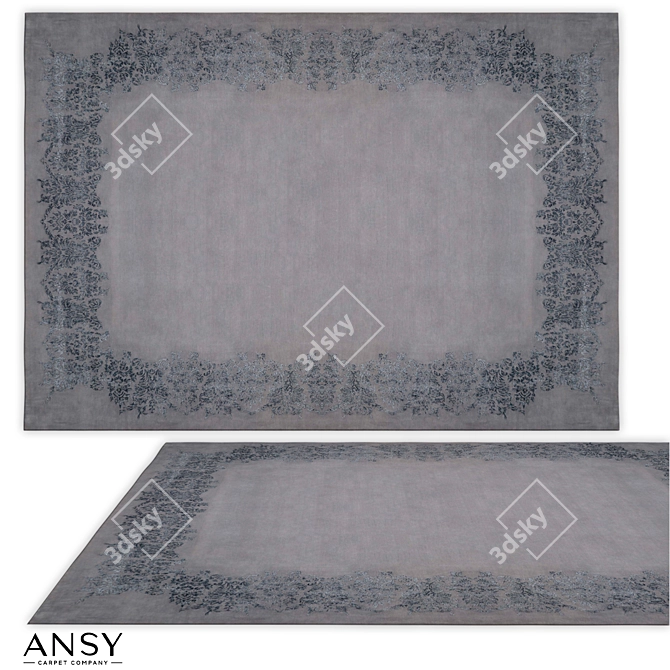 Handmade Damask Frame Rug 3D model image 1