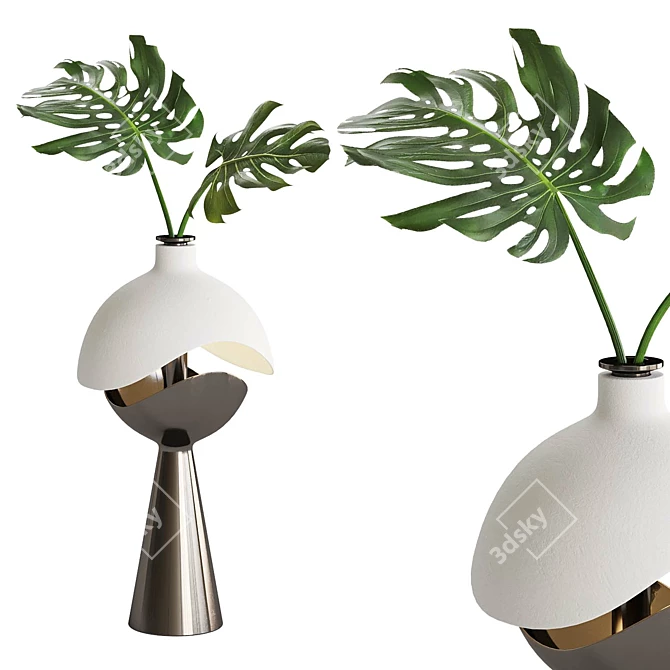 Monstera Leaves in Lit Vase 3D model image 1