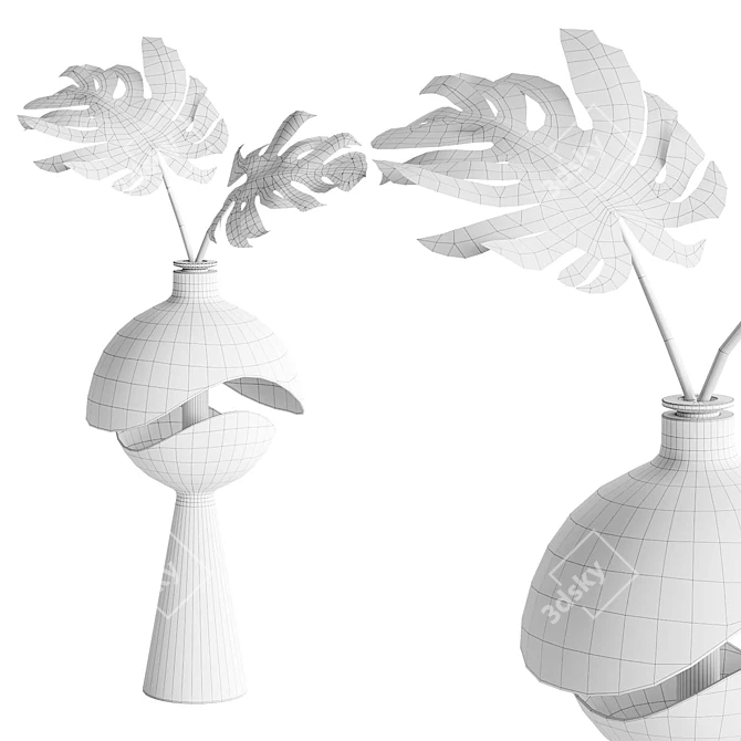 Monstera Leaves in Lit Vase 3D model image 4