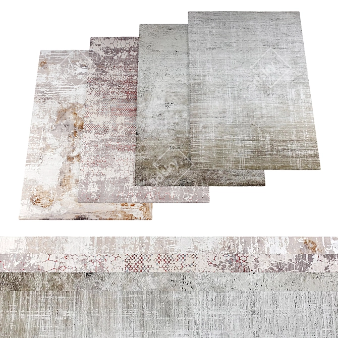  Textured Set of 4 Rugs 3D model image 1