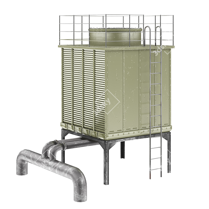 Industrial Cooling Tower 3D Model 3D model image 1