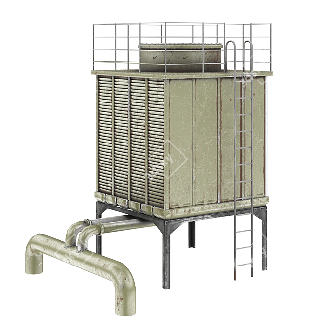 Industrial Cooling Tower 3D Model 3D model image 2