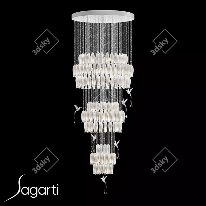 Alba Grand Chandelier - Elegant Fibre Optic Lighting 3D model image 1