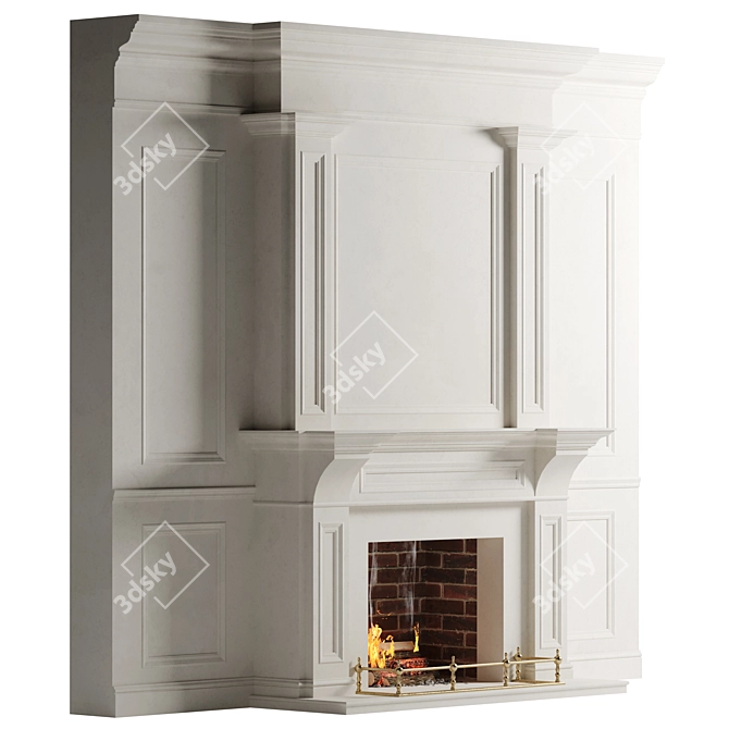 Classical Stone Living Room Fireplace 3D model image 2