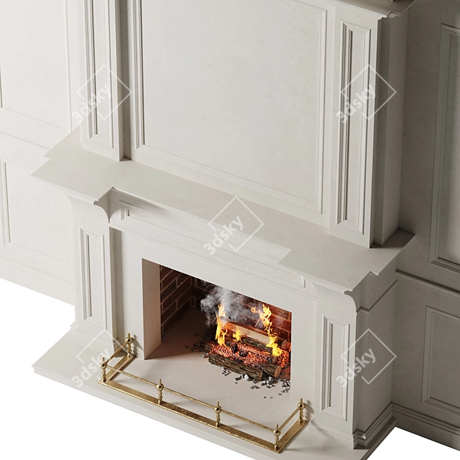 Classical Stone Living Room Fireplace 3D model image 4