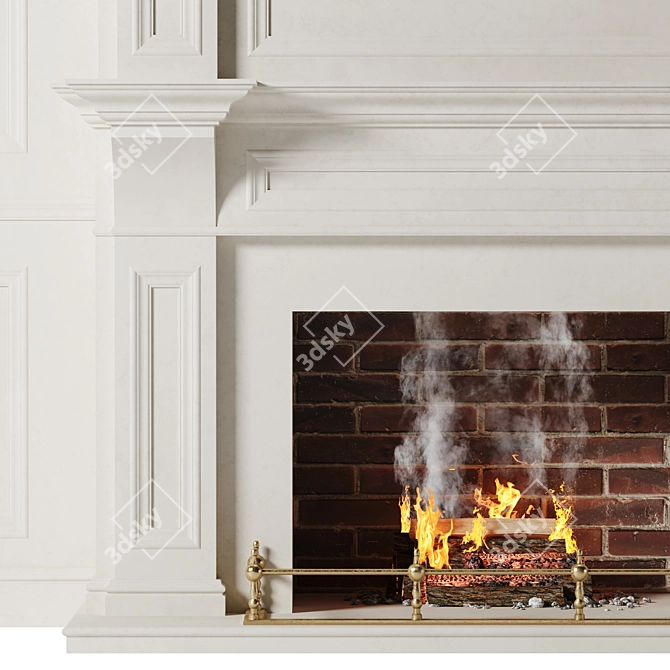 Classical Stone Living Room Fireplace 3D model image 5