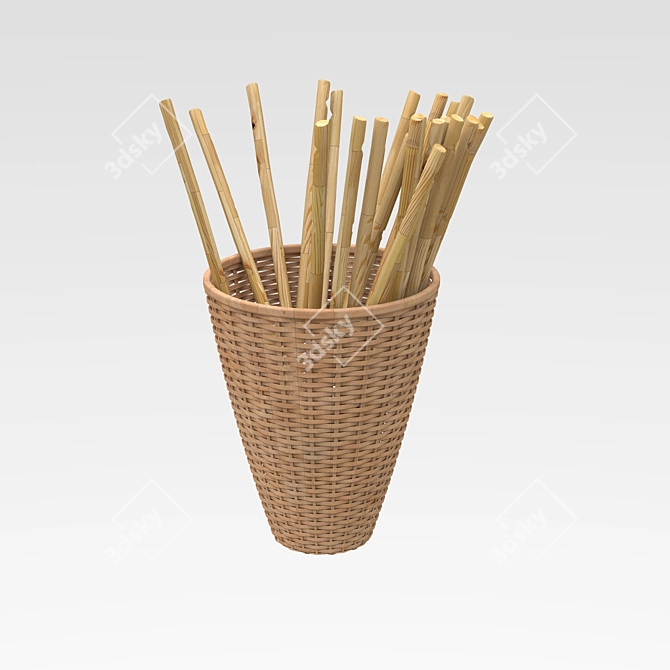 Rustic Rattan Basket Storage Tray 3D model image 1