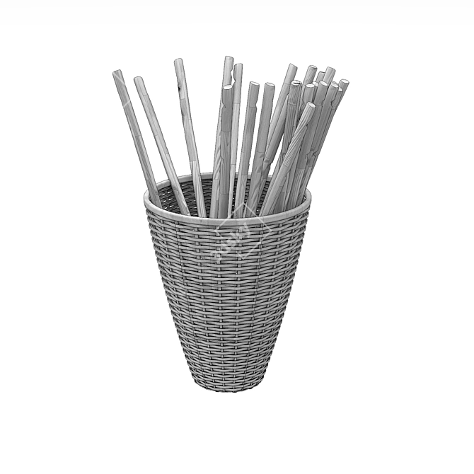 Rustic Rattan Basket Storage Tray 3D model image 2