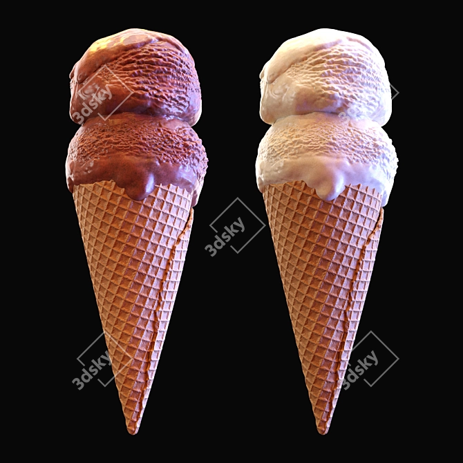 Two-Tone Ice Cream Cone 3D model image 5