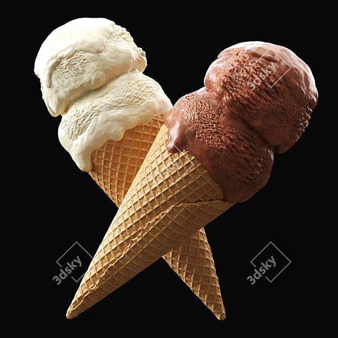 Two-Tone Ice Cream Cone 3D model image 7