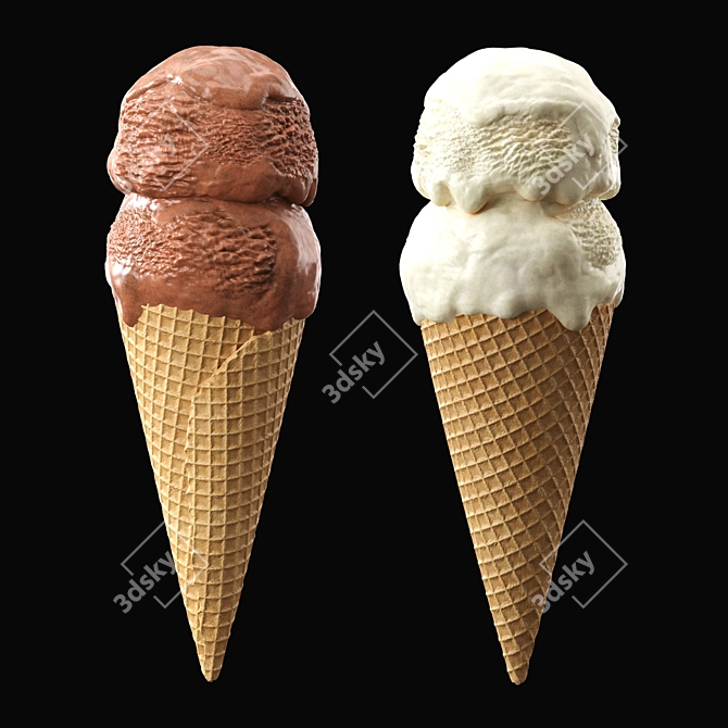 Two-Tone Ice Cream Cone 3D model image 9