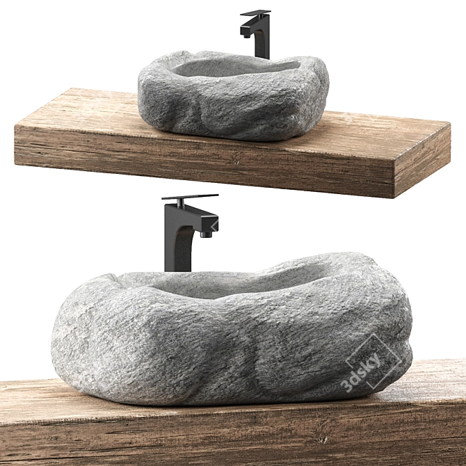 Handcrafted Stone Basin 3D model image 1