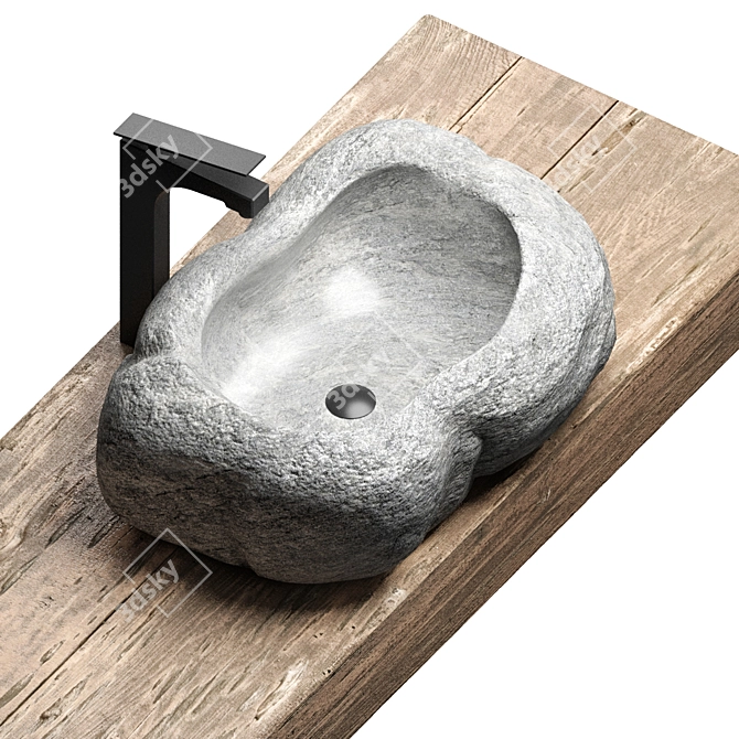 Handcrafted Stone Basin 3D model image 2