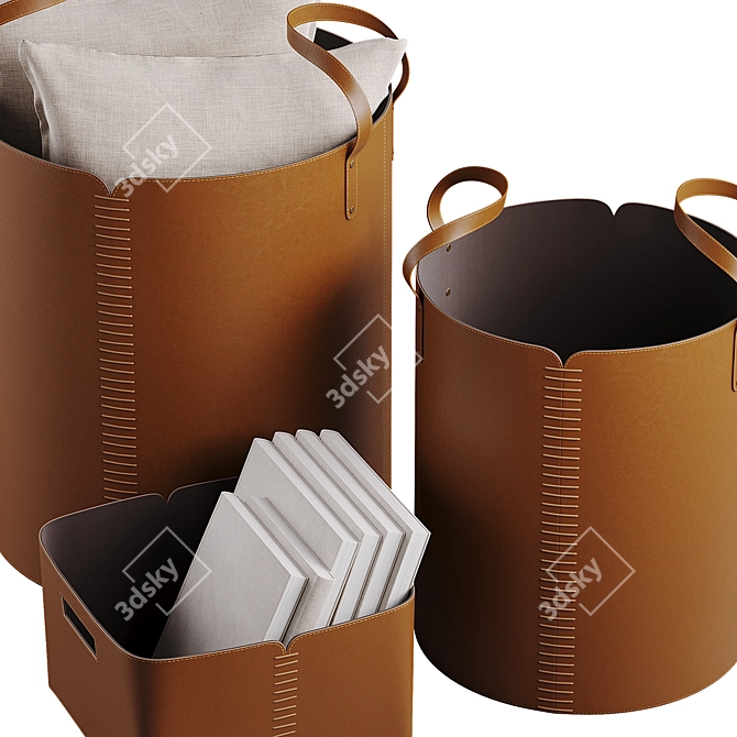 Handcrafted Leather Basket Set 3D model image 6