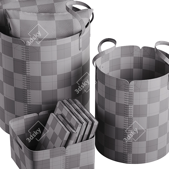 Handcrafted Leather Basket Set 3D model image 7