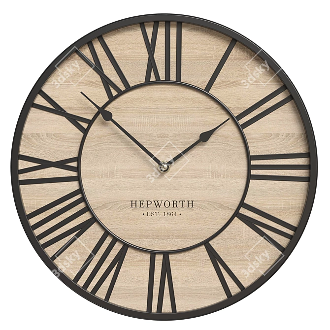 Roman Numerals Wooden Wall Clock 3D model image 2