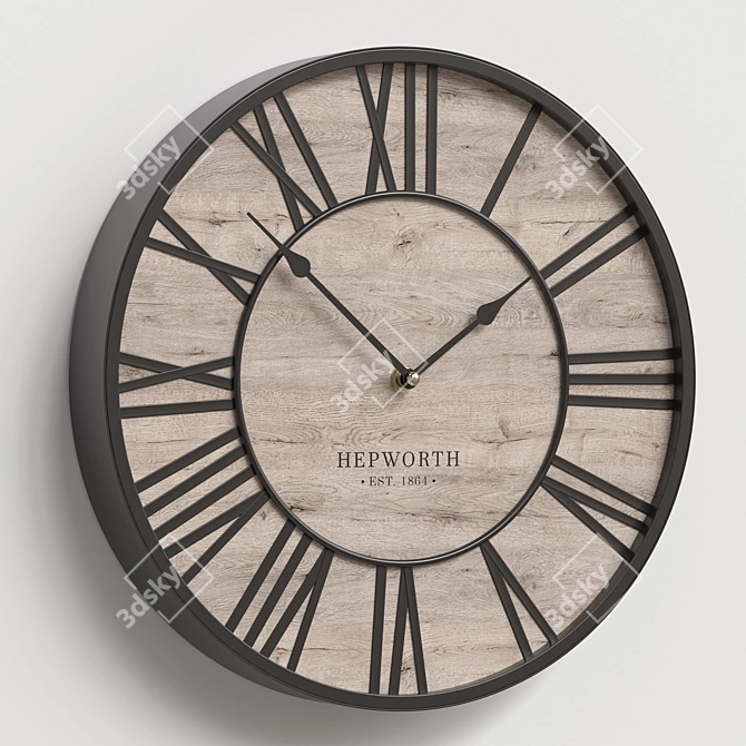 Roman Numerals Wooden Wall Clock 3D model image 3