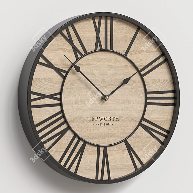 Roman Numerals Wooden Wall Clock 3D model image 4