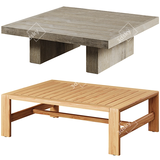 Outdoor Wood Coffee Tables Set 3D model image 1