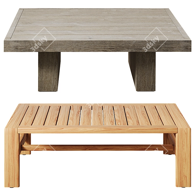 Outdoor Wood Coffee Tables Set 3D model image 2