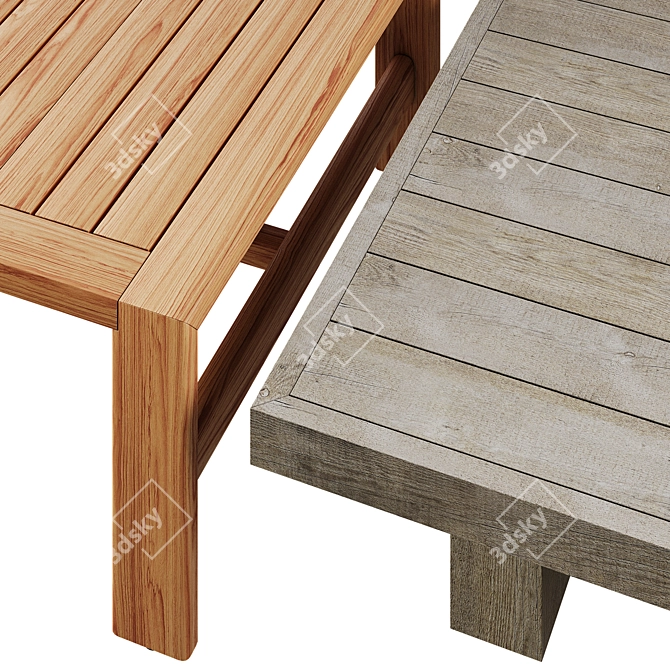 Outdoor Wood Coffee Tables Set 3D model image 3