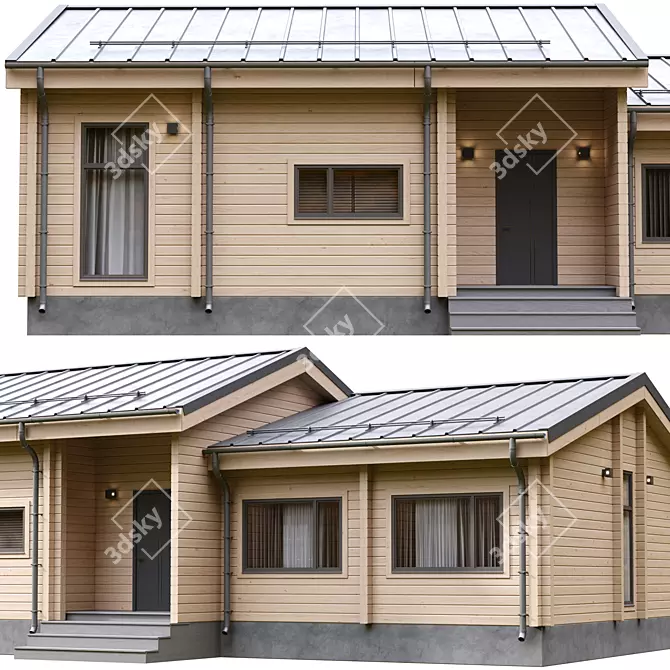 Single-Story Laminated Log House 3D model image 6