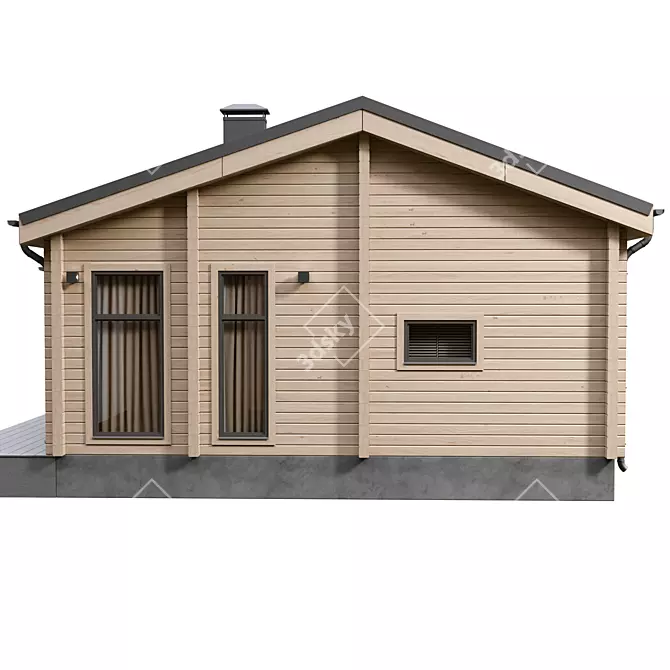 Single-Story Laminated Log House 3D model image 1