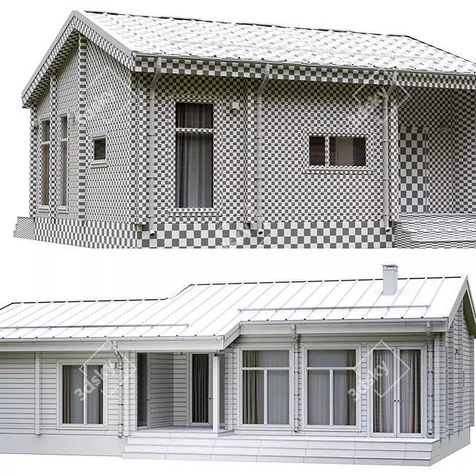 Single-Story Laminated Log House 3D model image 4