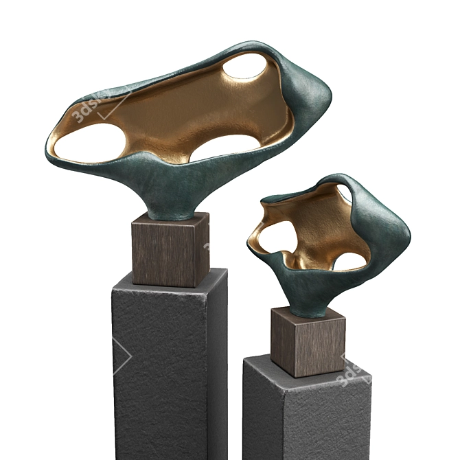 Hepworth Sea Form Sculpture Metal Stone 3D model image 6