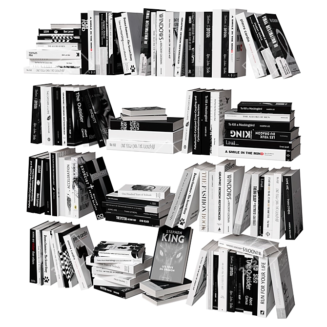 Monochrome Book Set 3D model image 1