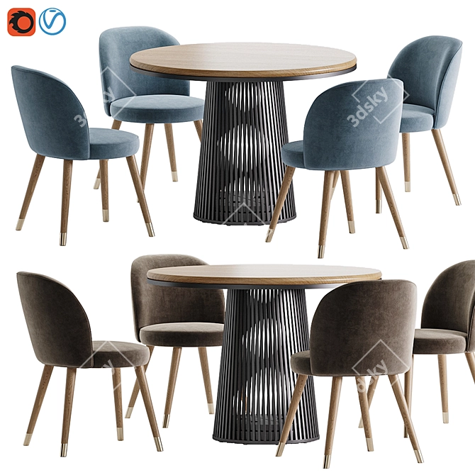 Elegant Grid Dining Set 3D model image 1