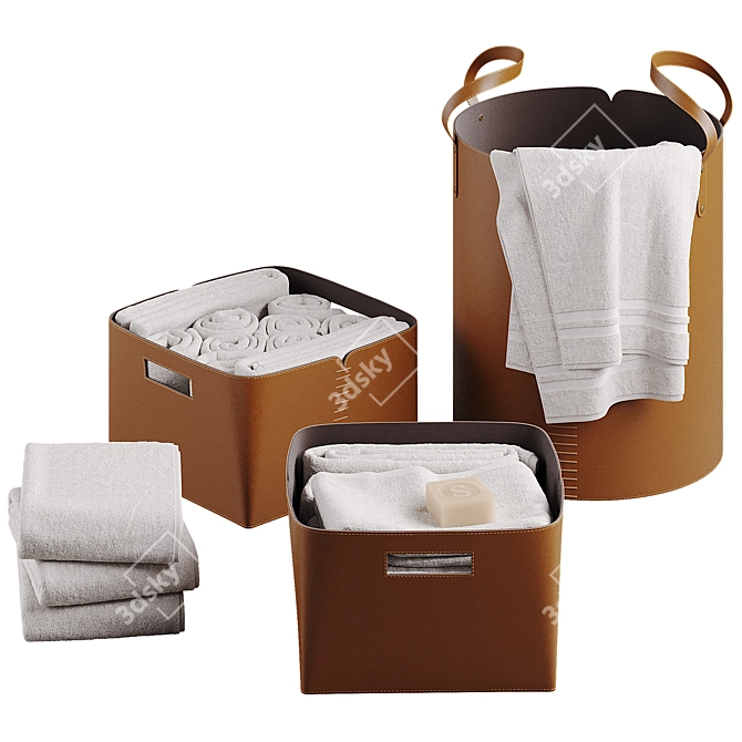  Leather Laundry Basket Set 3D model image 2