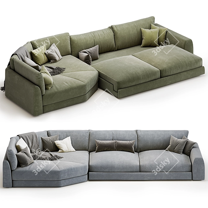 Island Grey Blue Corner Sofa 3D model image 2