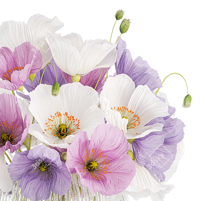 Icelandic Poppy Field Bouquet 3D model image 3