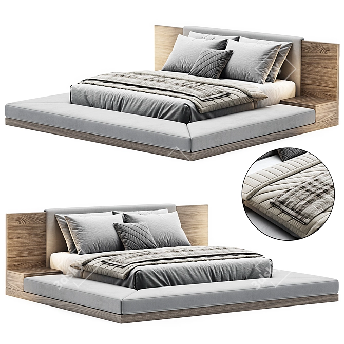 Modern Fabric Upholstered Platform Bed 3D model image 1