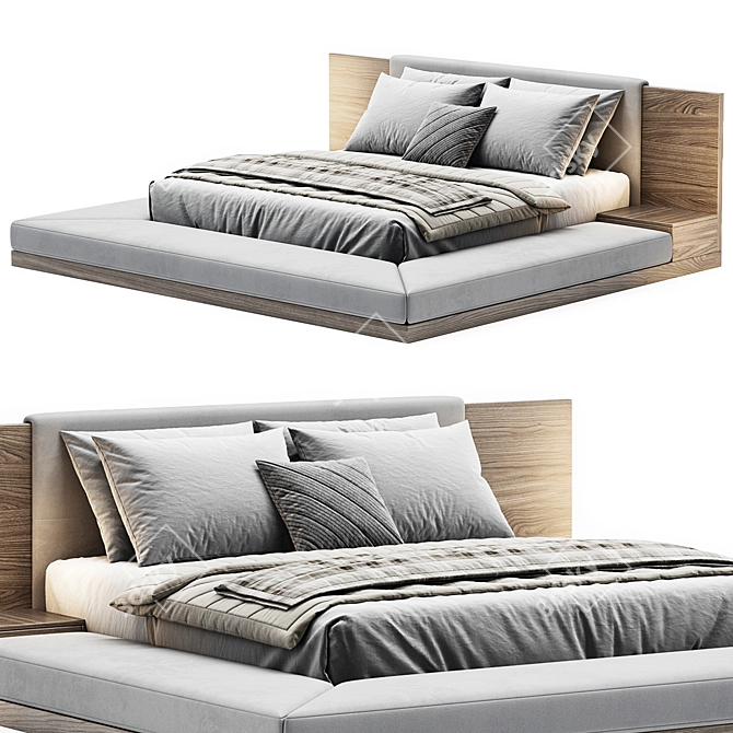 Modern Fabric Upholstered Platform Bed 3D model image 3