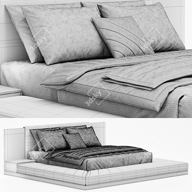 Modern Fabric Upholstered Platform Bed 3D model image 5