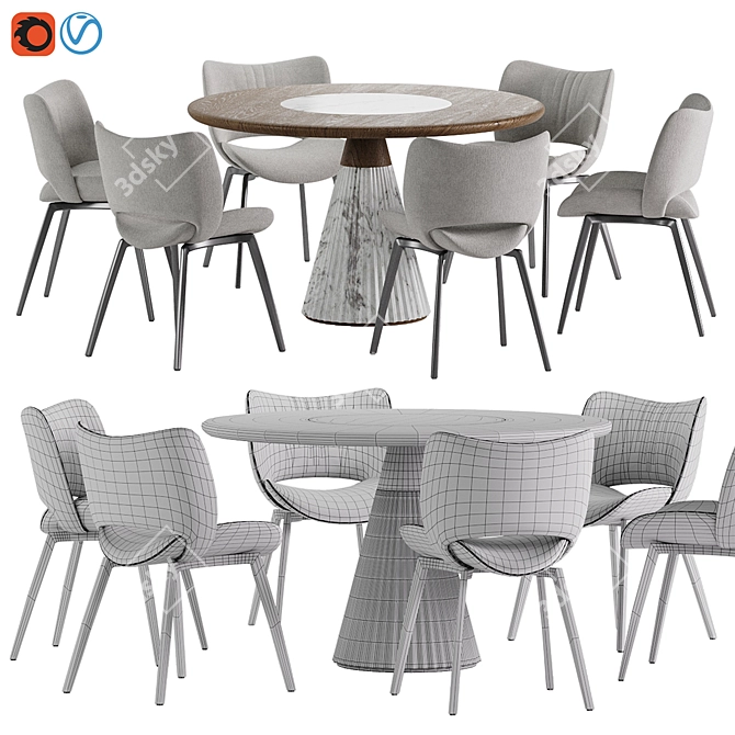 Elegant Dining Set with Chair 3D model image 6