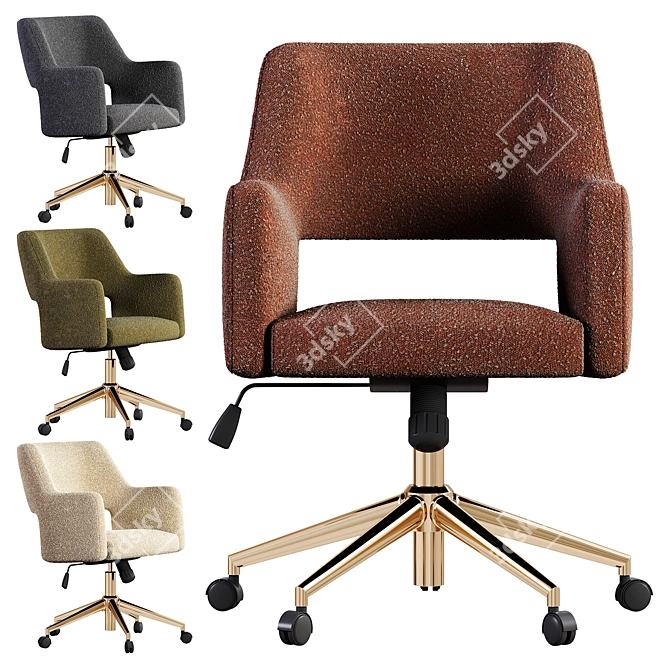 Boucle Desk Chair Upholstered Model 3D model image 4