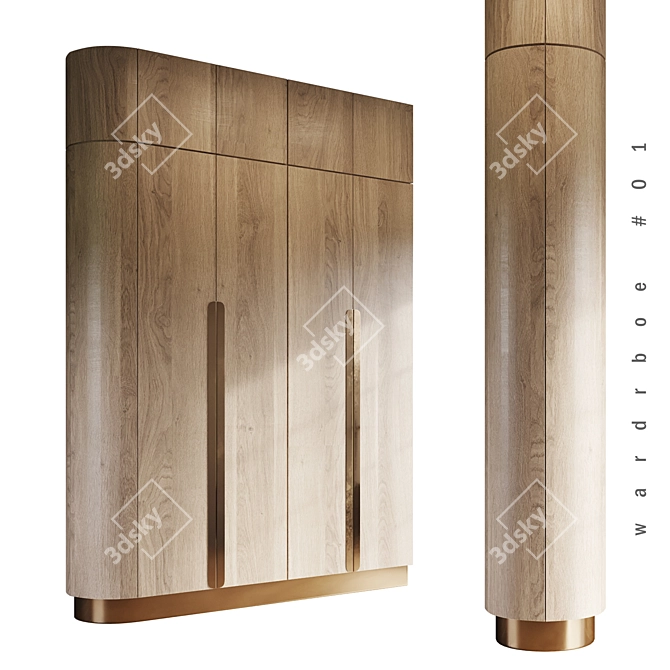 Elegant Two-Tone Wooden Wardrobe 3D model image 1