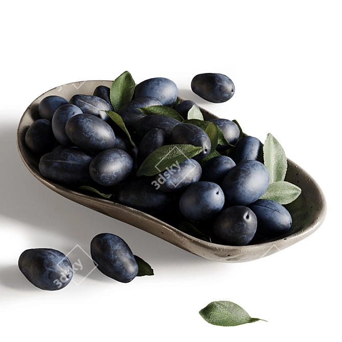 Plums on Elegant Plate Rendering Assets 3D model image 1