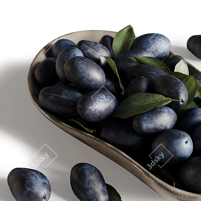 Plums on Elegant Plate Rendering Assets 3D model image 3