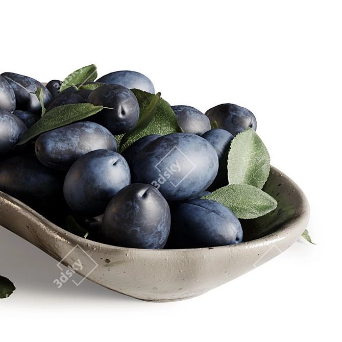 Plums on Elegant Plate Rendering Assets 3D model image 4