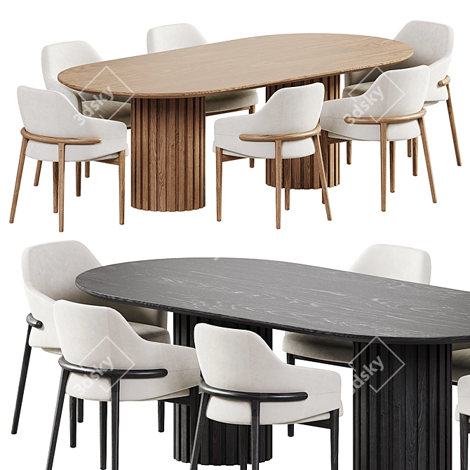 Modern Dining Set in Oak 3D model image 3