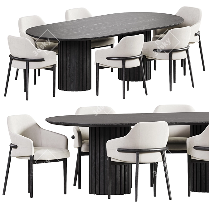 Modern Dining Set in Oak 3D model image 4