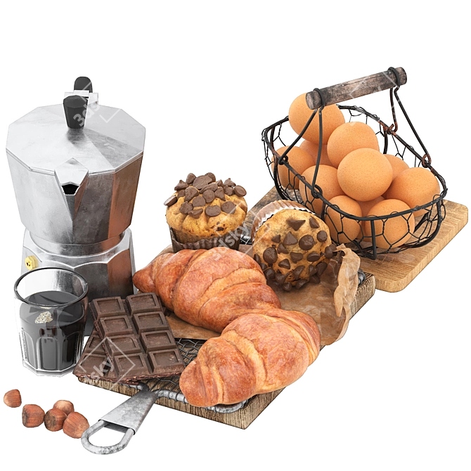 Croissant Chocolate Coffee Breakfast Kit 3D model image 5