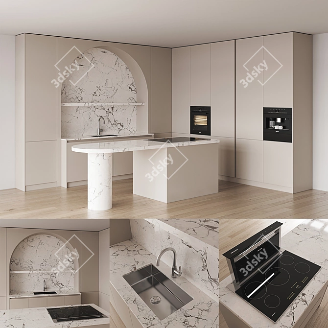 Sleek Modern Kitchen Set 3D model image 1