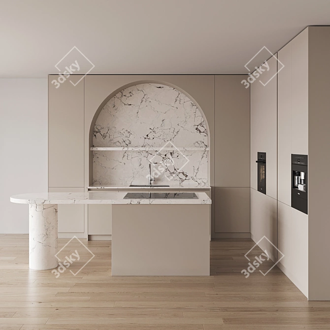 Sleek Modern Kitchen Set 3D model image 2