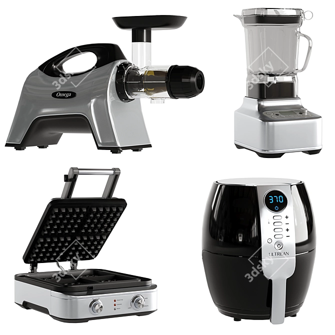 Kitchen Appliance Set: Breville Blender, Waffle Maker, Juicer, Air Fryer 3D model image 2