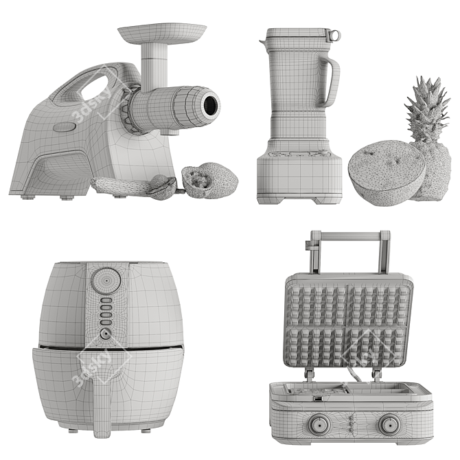 Kitchen Appliance Set: Breville Blender, Waffle Maker, Juicer, Air Fryer 3D model image 7